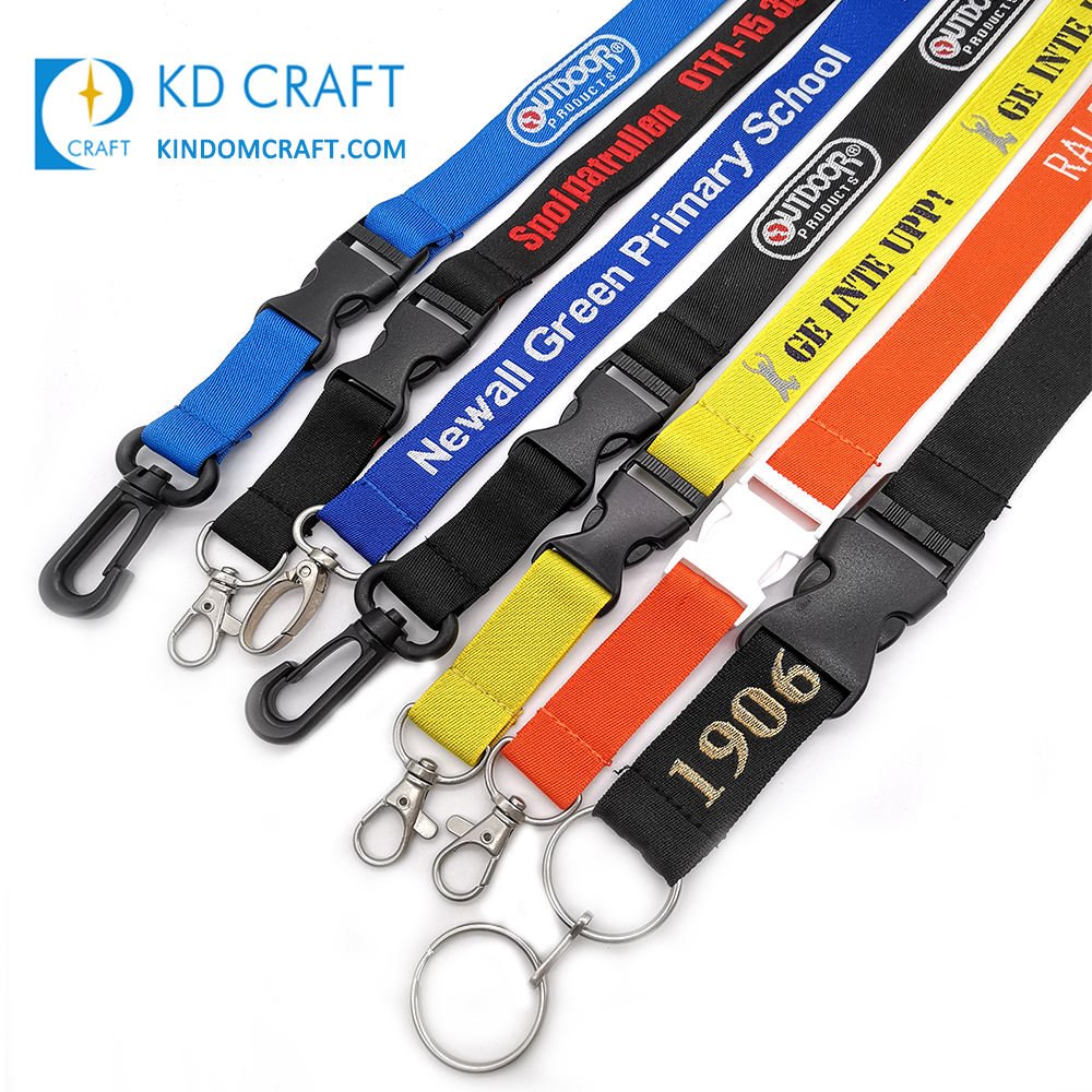 No Minimum Order Customized Polyester logo Woven Neck Strap Detachable Black Custom Embroidered Lanyard