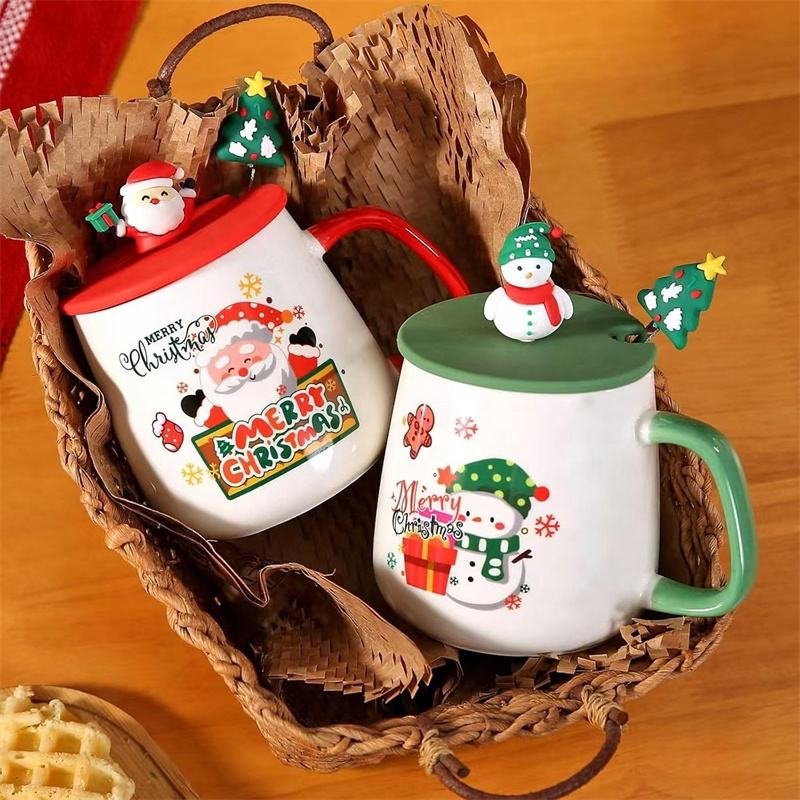 Christmas Ceramic Cup Set New Year Gifts Christmas Santa Office Coffee Cup Children's Fashionable and Cute Christmas Decorations