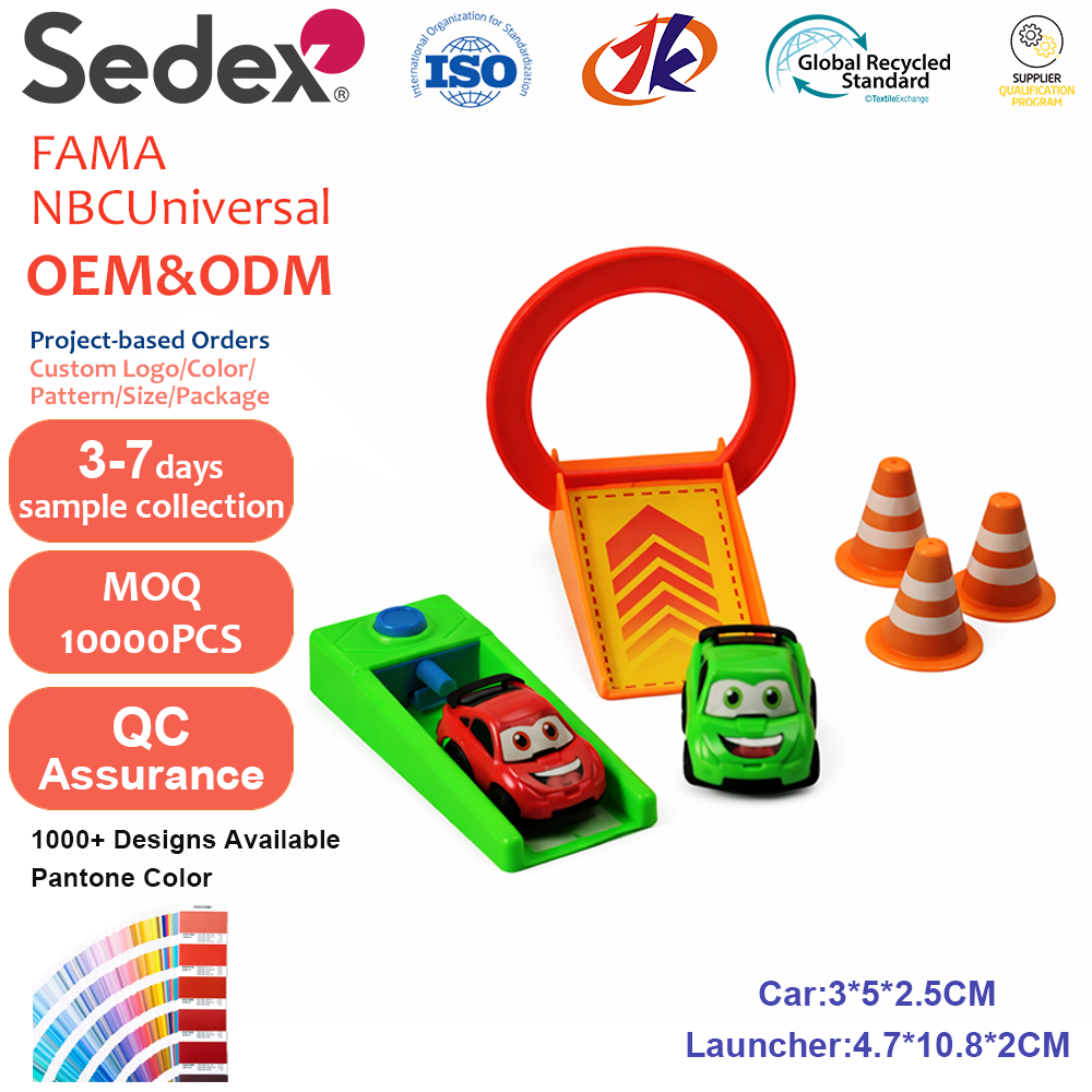 Custom Mini Car Launcher Stunt Toy Set with Jump Ring Ramp Traffic Cones OEM ODM Custom Logo Interactive Kids Toys Promotional