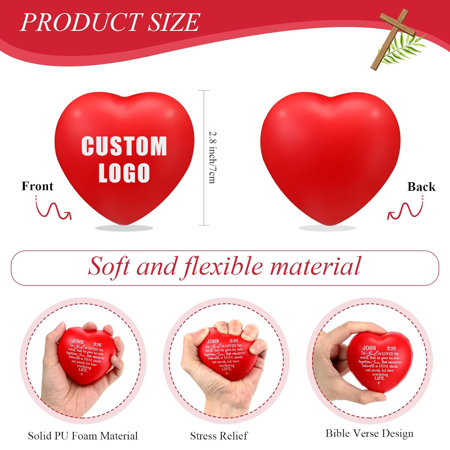 Promotional Toy PU Foam Stress Relief Ball Custom PU Stress Ball Squeeze Heart Shape Anti-Stress Ball Toy with Custom Logo