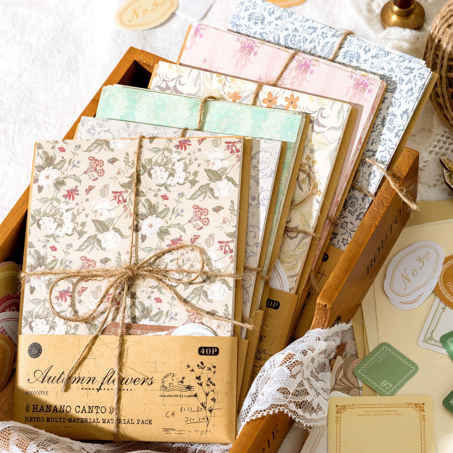 40pcs Kawaii Flower Texture Craft Paper Label Deco Sticker for Stationery Scrapbooking Card DIY Retro Background Materials Paper
