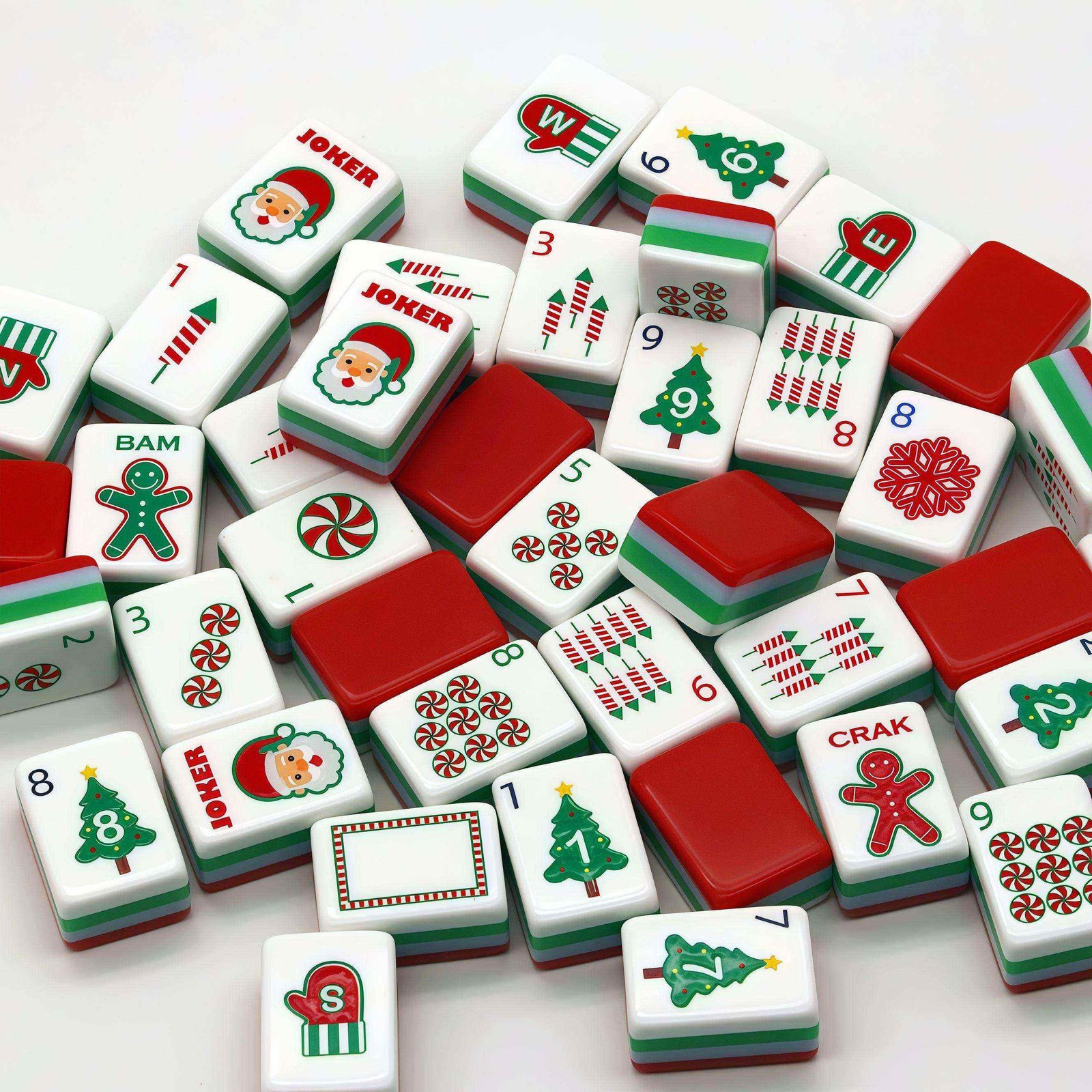 Luxury Christmas American Mahjong Set, Acrylic Hand-Printed Holiday Tiles, Portable Game for Christmas Party & Premium Xmas Gift