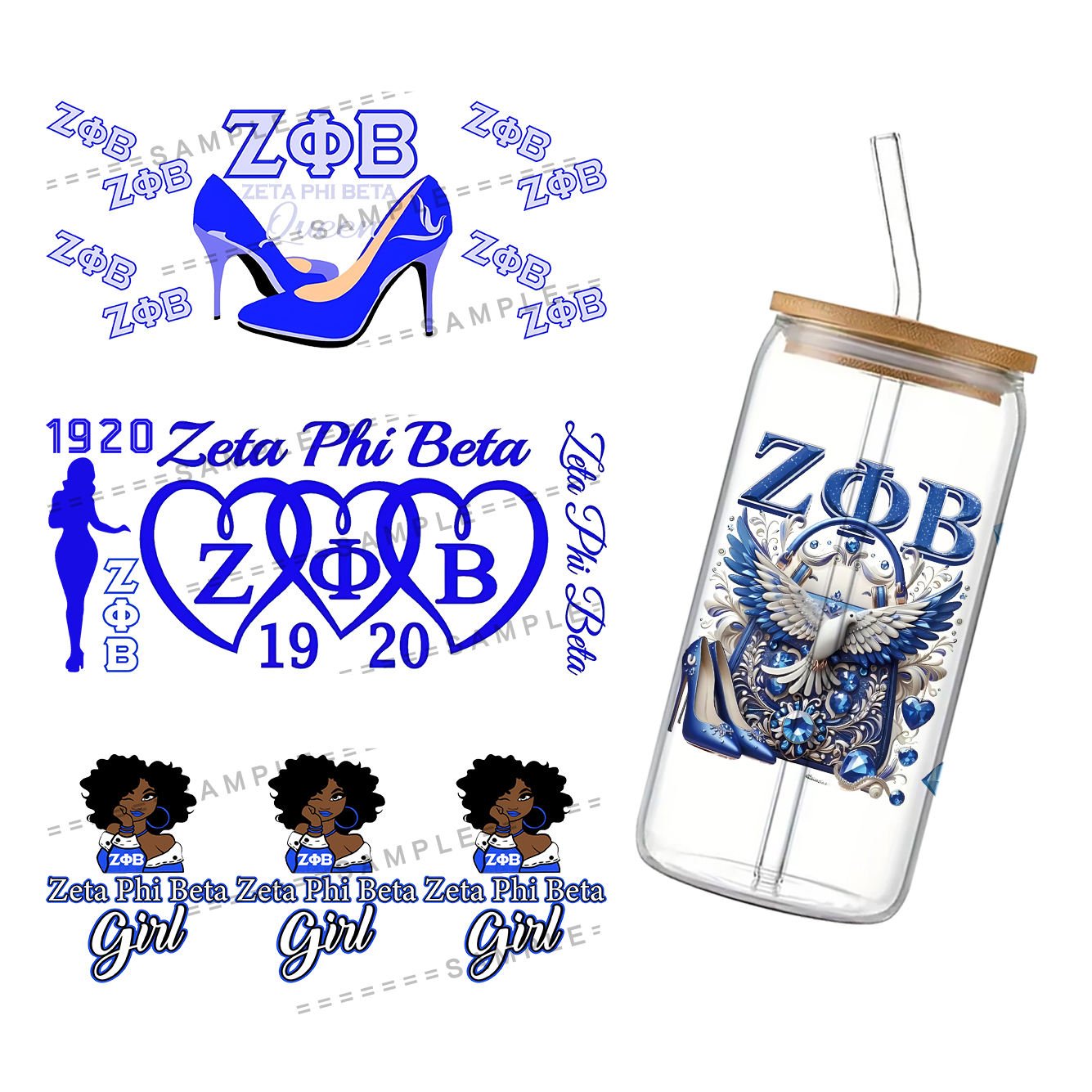 11*24cm Royal Blue Sorority Printed Waterproof UV DTF Sticker Cups 16oz DIY Glass Ceramic Wrap Decorative Ceramic Cup Sticker