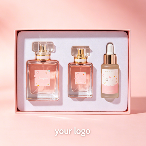 Elegant Fragrance Bottle and Paper Gift Box Set for Perfume Packaging Holiday Gift Programs and Cosmetic Product Launches