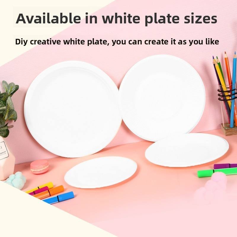 White Eco-Friendly Disposable Paper Plates for Children's Painting Drawing Graffiti DIY Crafts-Kindergarten Use