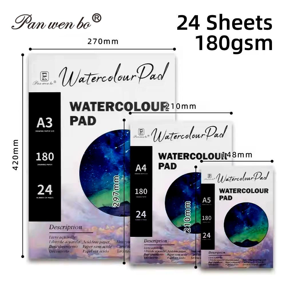 Panwenbo 24 Sheets 180GSM Paper Pad Watercolor Painting Pad Painting Drawing Book Marker Book 100% Cotton Watercolor Paper Pad
