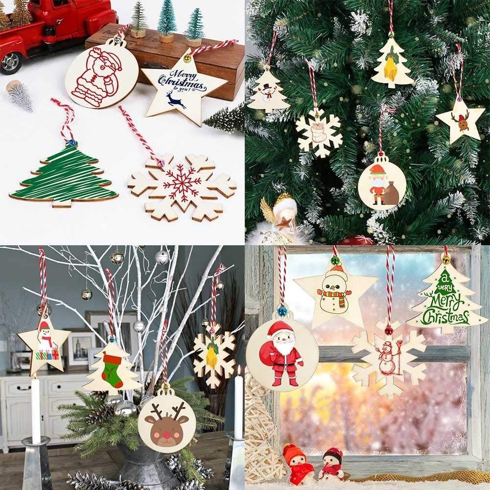 TaiLai Christmas Handmade Ornaments Craft Kits Unfinished DIY Wooden Holiday Hanging Decorations Home Accessories Unique Gift