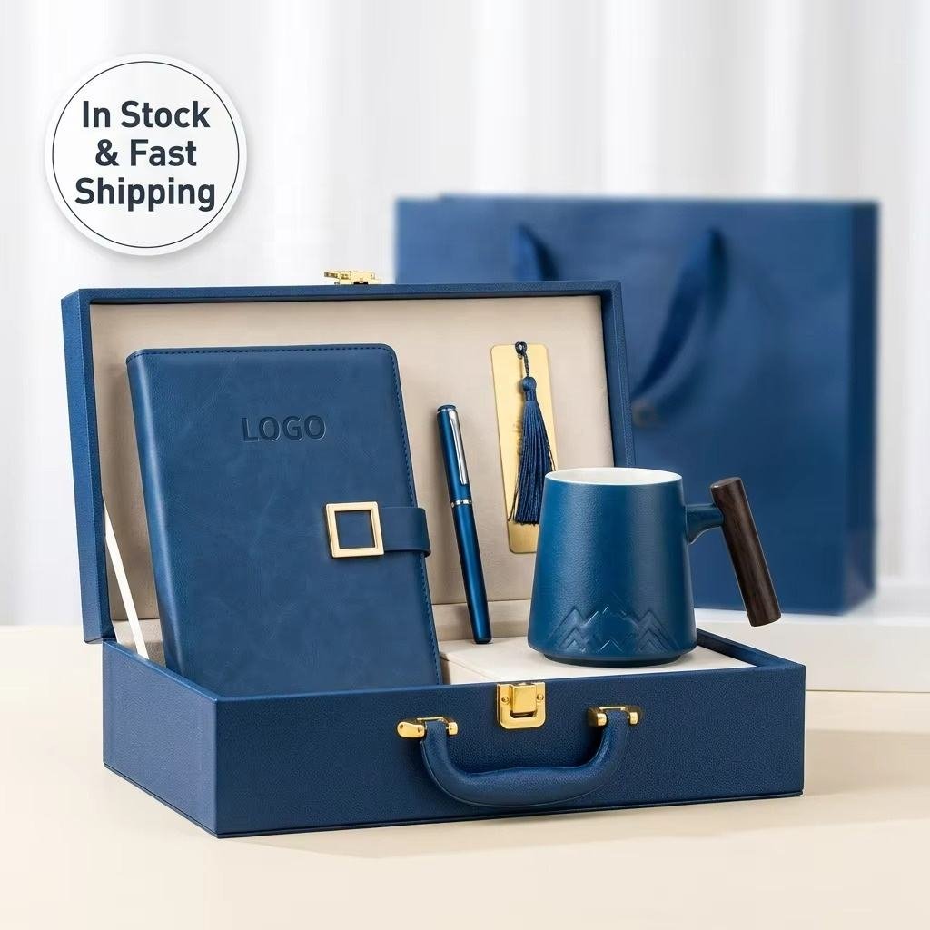 Custom Bulk Luxury Corporate Executive Souvenir Gifts Items Annual Meeting Holiday Employee Gift Set VIP Branded 4 in 1 Notebook