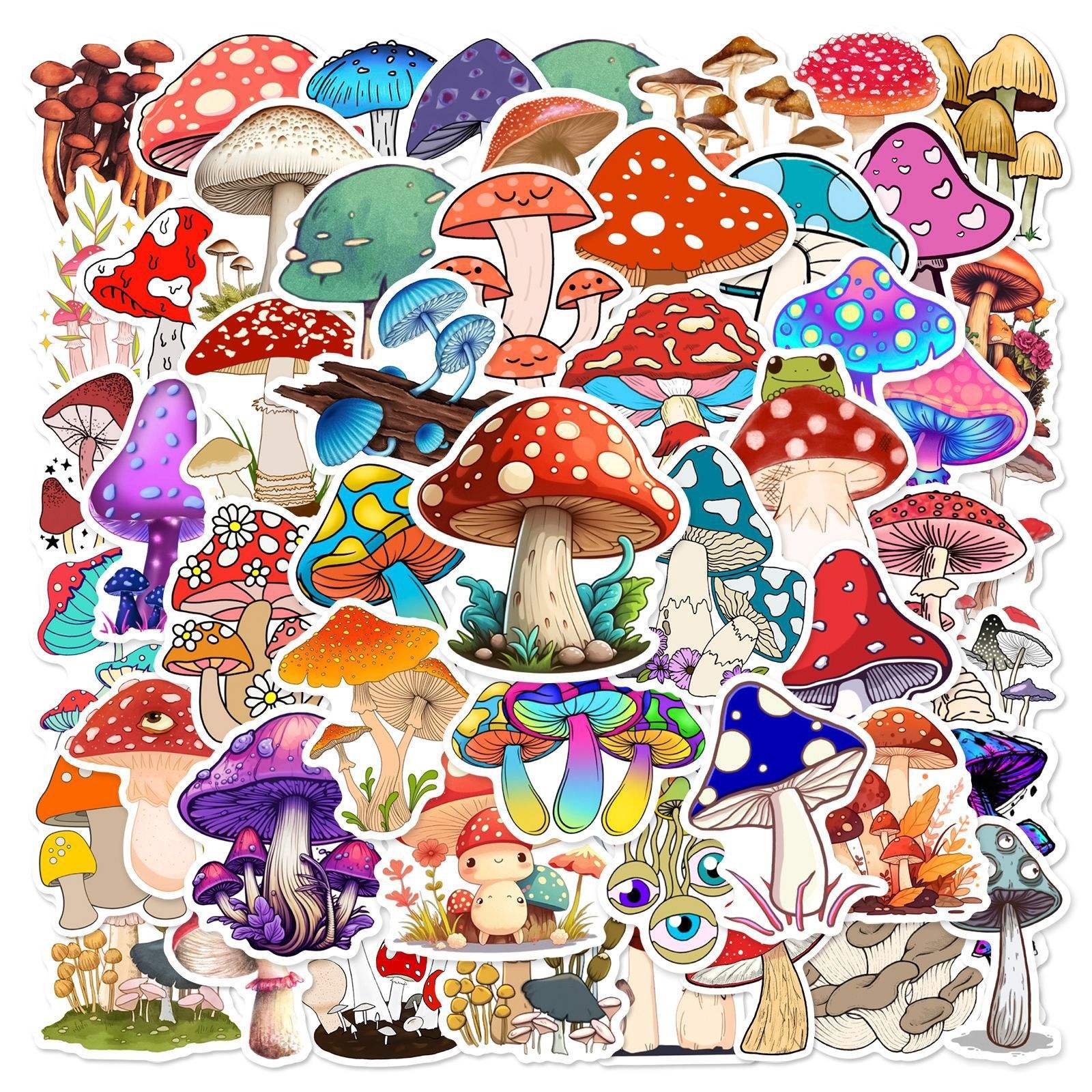 50pcs Pack Decorative Decals Vinyl Waterproof Aesthetic Stickers Mushroom Stickers for Kids