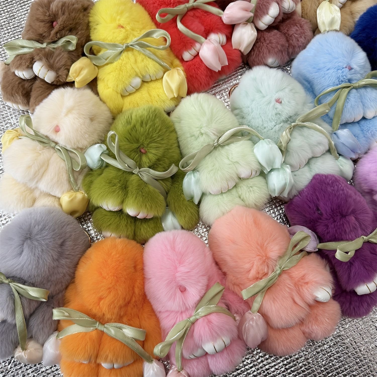 Promotional Gift 15cm Bunny Doll Keychain Soft Cute Real Fur Pom Pom Fluffy Plush Pendant KeyChain Car Bag Bunny Keyring