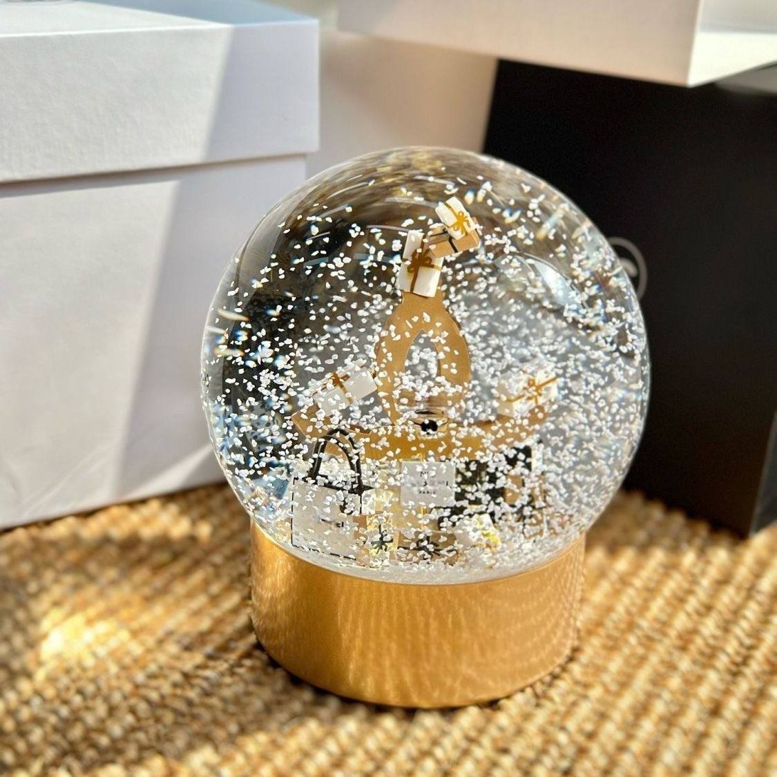 Luxury Brand Inspired Crystal Snow Globe Gifts Set with Shopping Bag Perfume Bottle,Desktop Decor Gift Christmas Home Ornament