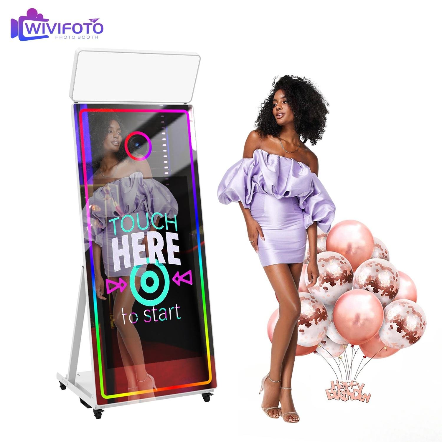 65"portable Open air Flight case Automatic Led Selfie Photobooth Mirror Photo Booth Machine with Printer for Events