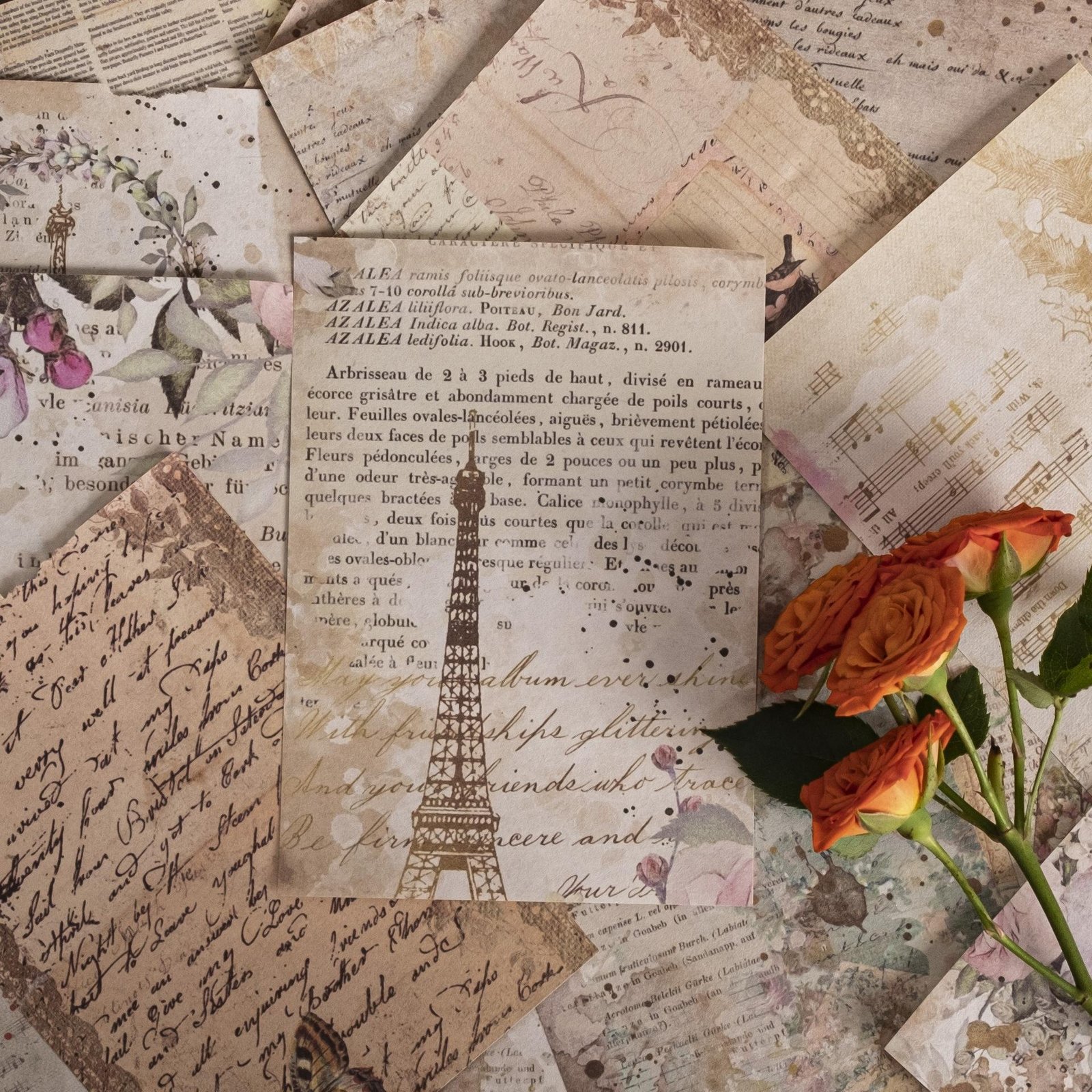 100 Pcs Vintage DIY Material Paper Retro Decorative Scrapbook Paper Antique Aesthetic Paper Art Craft Diary Junk Journal