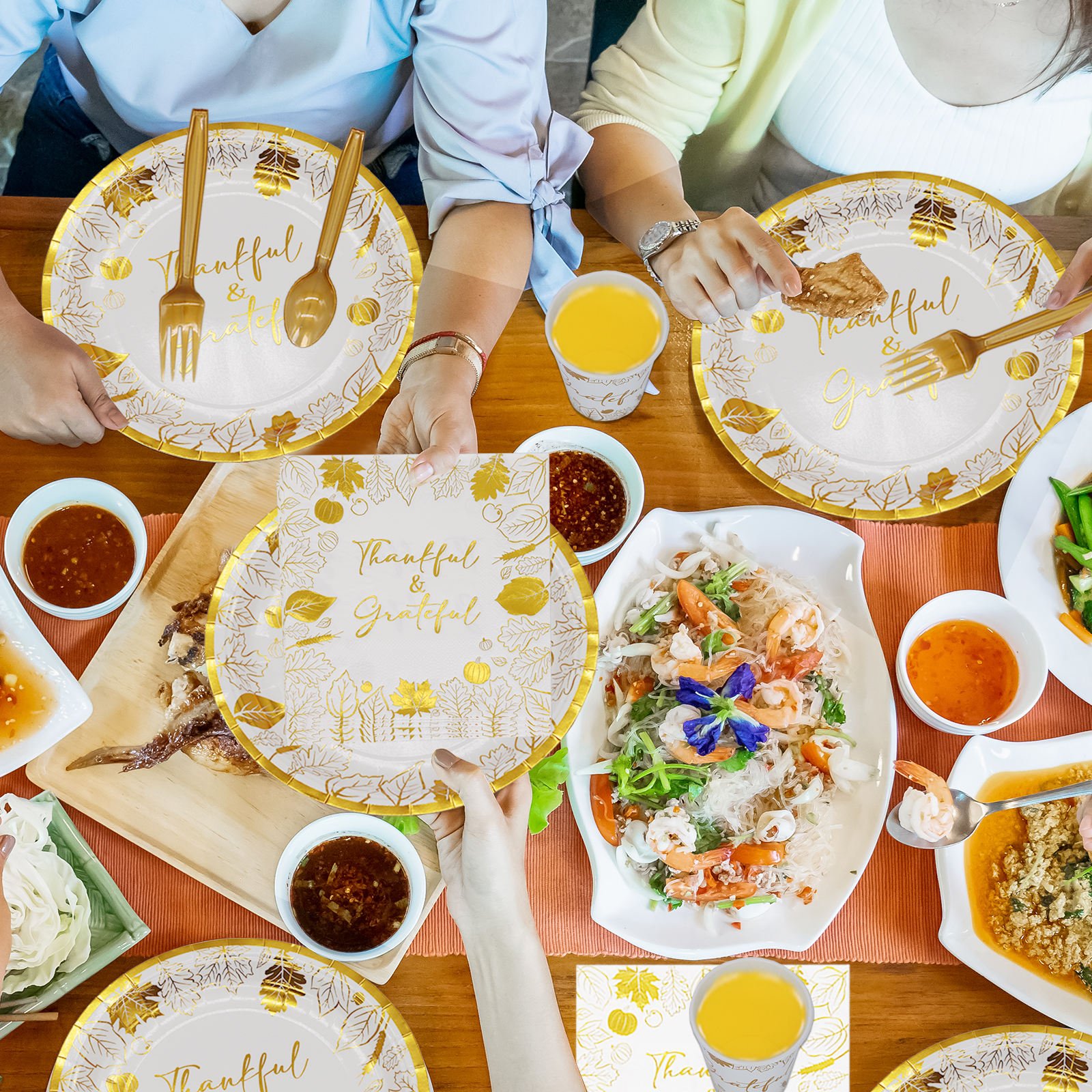 Maple Leaf Foil Stamping Theme Disposable Dinnerware Set Party Decorations Thick Paper Plate Napkin Cup Tableware Party Supplies