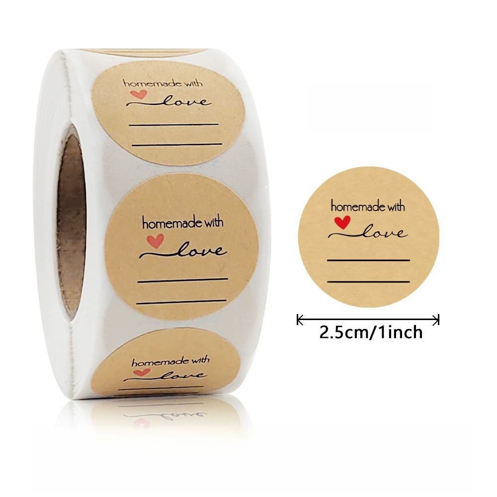 1 Inch Round Natural Kraft Paper Holiday Baking Decoration Letter Craft Supplies Handmade Love Stickers