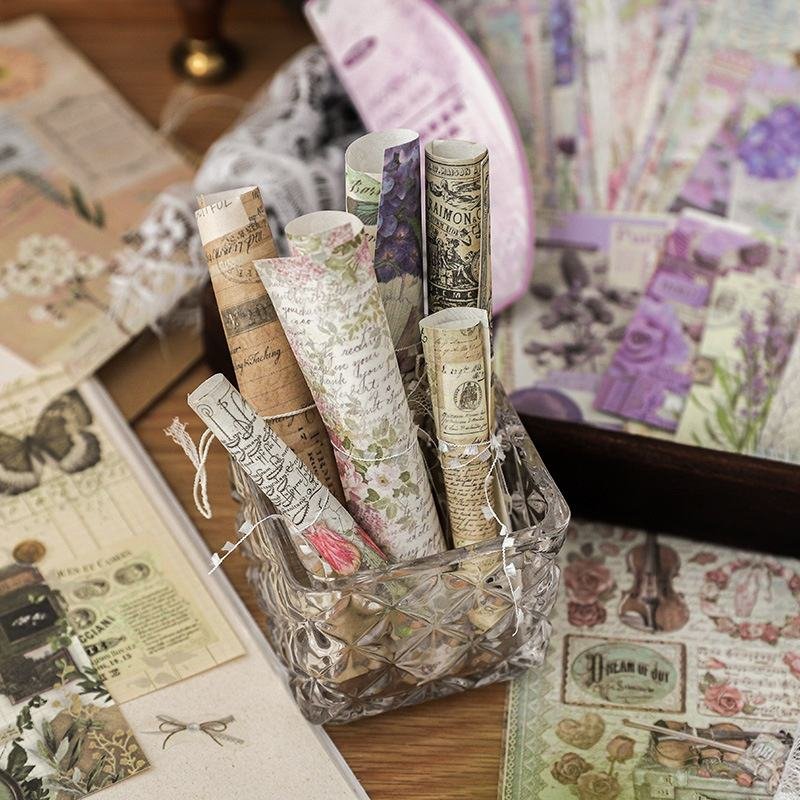 Retro Scrapbooking Paper for Hand Account Journal DIY Craft Loose Leaf Decorative Paper 100pcs/Pack
