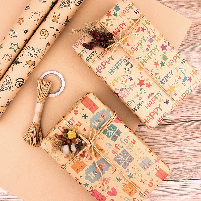 SY New DIY Kraft Paper Moisture-Proof Coated Note for Valentine's Day Birthday & Holiday Gift Wrapping Packaging Paper