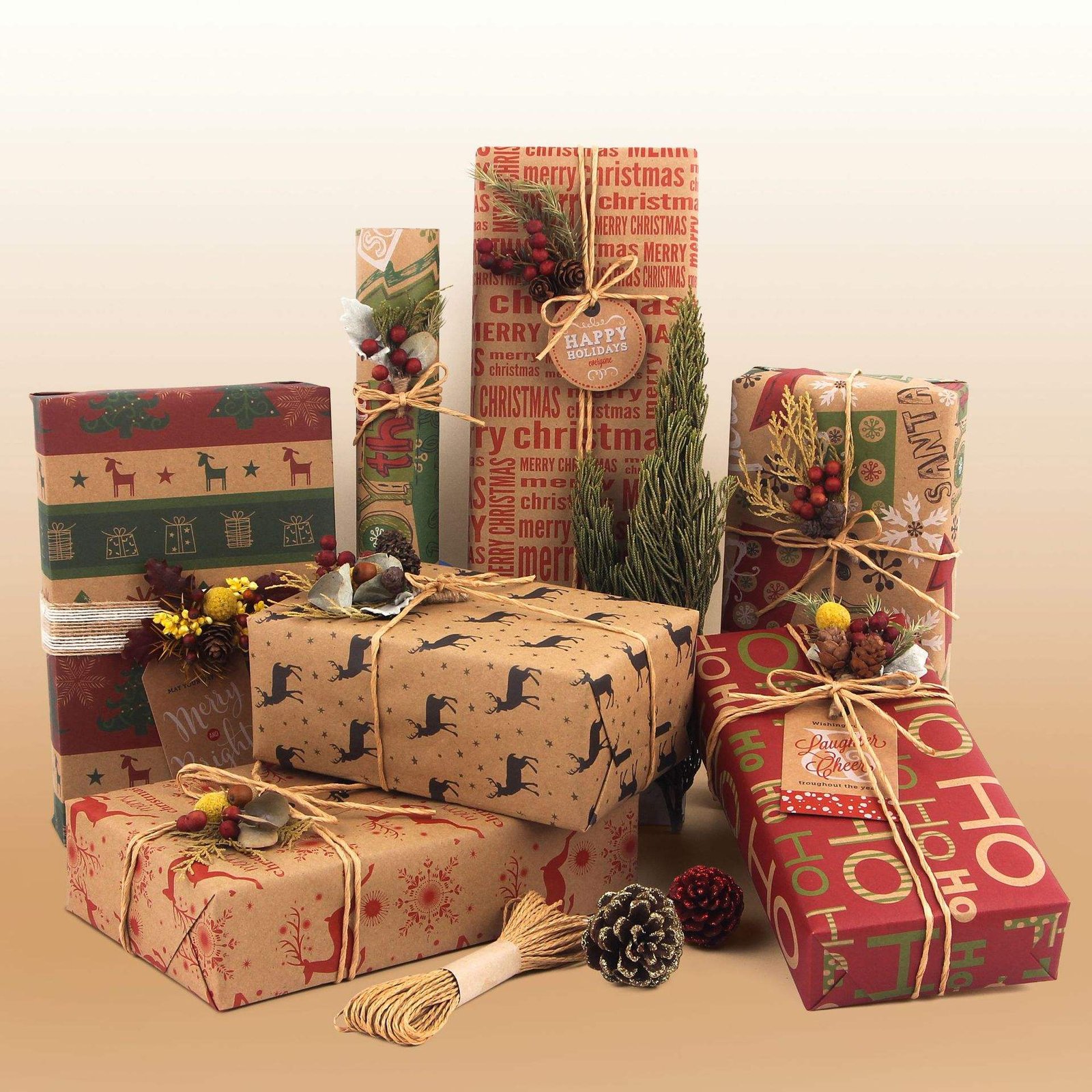 Wholesale Vintage Christmas Craft Paper Custom Kraft Gift Wrapping Sheets for Photo Frames Birthday Gifts Other Occasions
