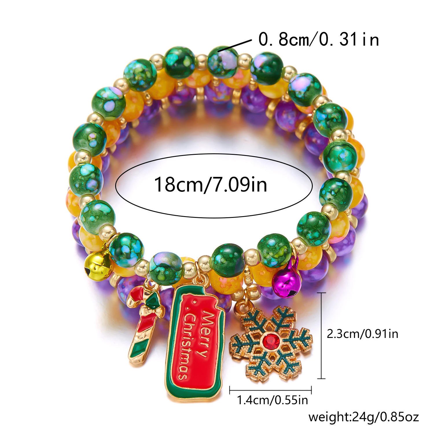 Christmas Beaded Bracelet Set - Versatile for Christmas, Bell Christmas Tree Santa Claus Snowman Bead Combination Bracelet