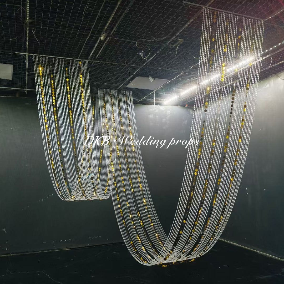 New Arrivals Elegant Modern Wedding Ceiling Decoration Acrylic Bead LED Curtain with Wave Design for Event Decoration