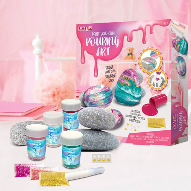 Hot-sale 2021 Stem DIy Kids Kit Pouring Art and Craft Sets Drawing Educational Flat Rock Stone Art Fluid Painting Other Toys Set