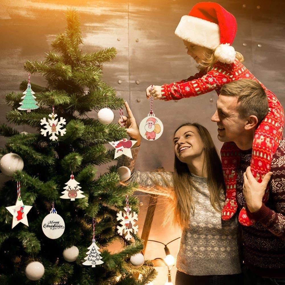 TaiLai Christmas Handmade Ornaments Craft Kits Unfinished DIY Wooden Holiday Hanging Decorations Home Accessories Unique Gift