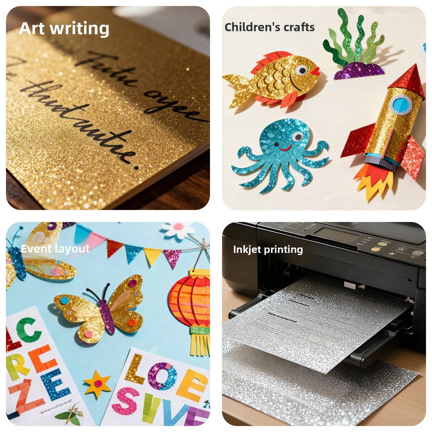 A4 250g Colorful Glitter Handmade Recyclable Cardstock Gold Powder Wedding Decorations Craft Paper