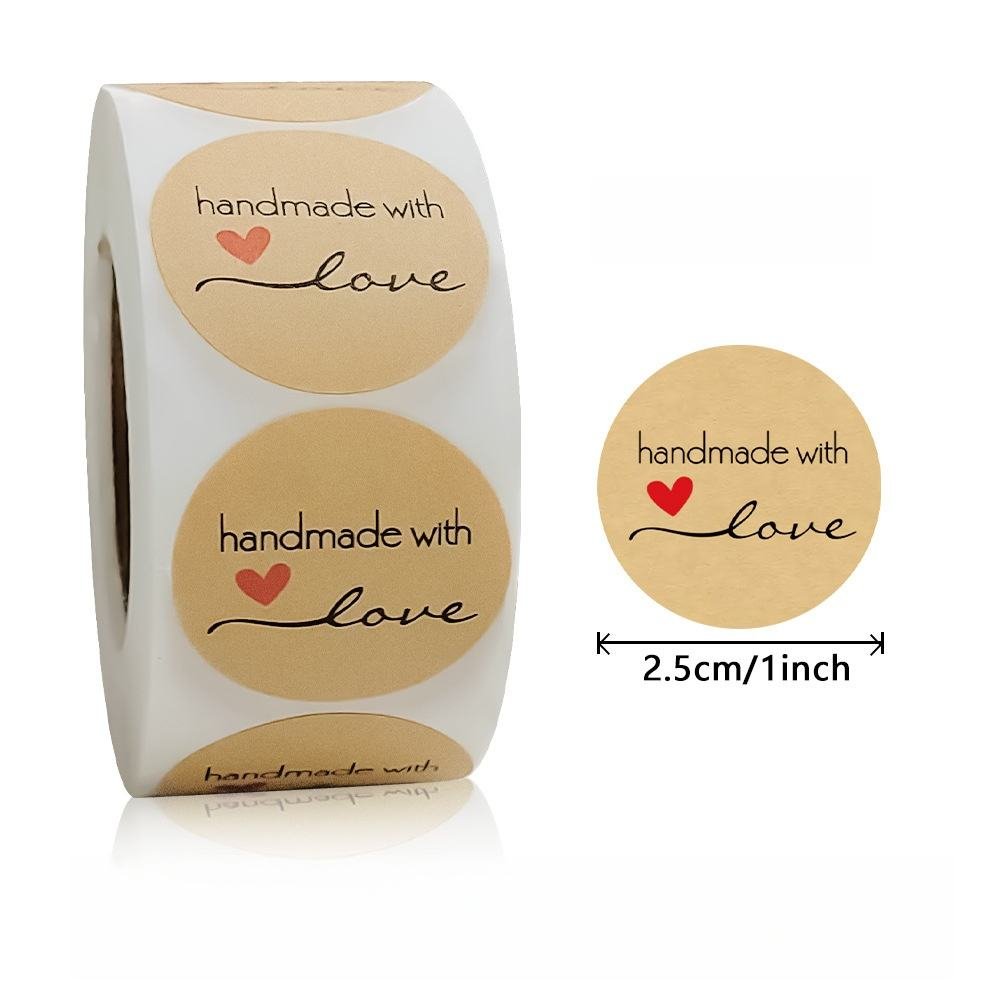 1 Inch Round Natural Kraft Paper Holiday Baking Decoration Letter Craft Supplies Handmade Love Stickers