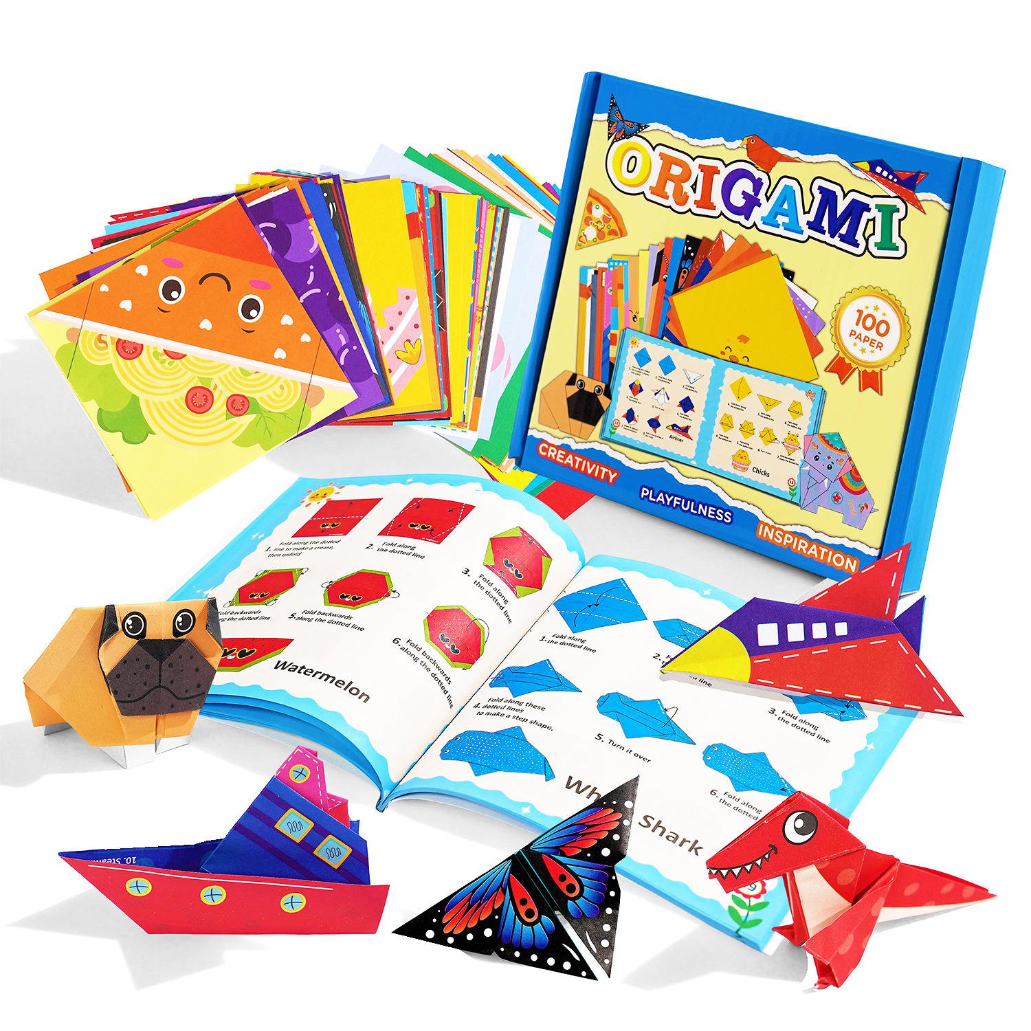 Kids Origami Paper Kit DIY 3D Animal Handmade Craft Set with English Instructions Creative Colorful Folding Paper