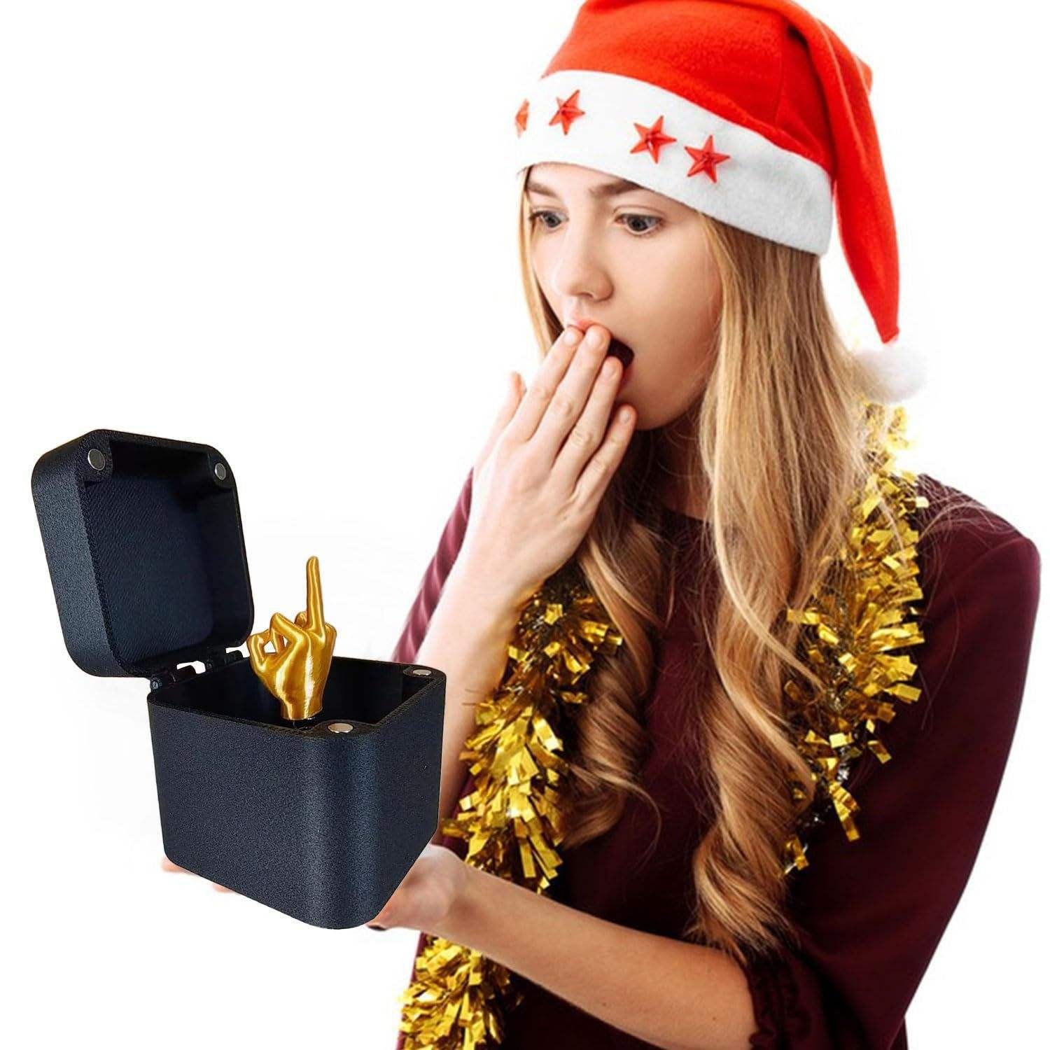 Promotional ABS Toy Quirky White Christmas Novelty Gift Funny Middle Finger Prank Box Gag Gift for Parties