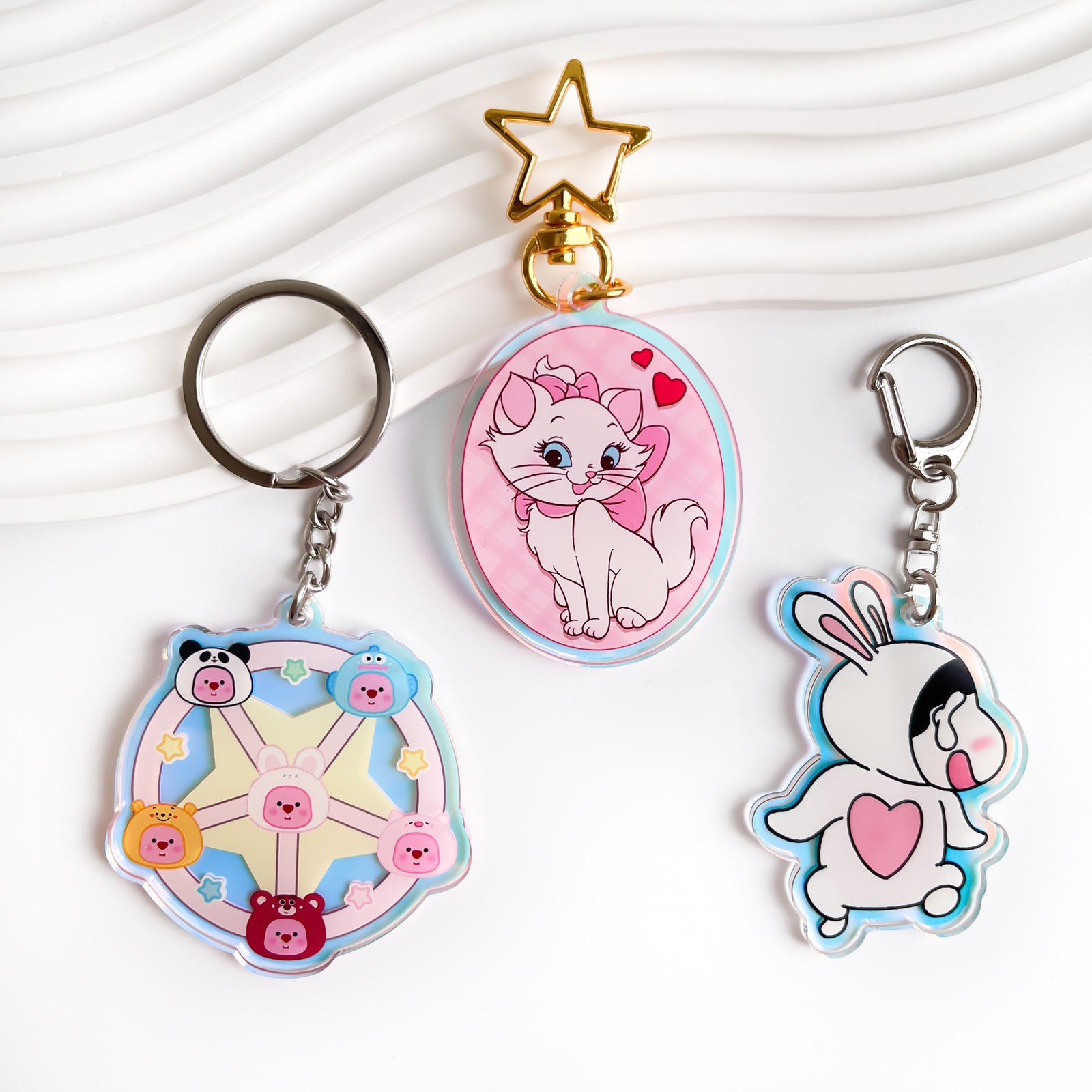 Custom Clear Acrylic Keychain Logo Cartoon Glitter Epoxy Keychain Charm Plastic Key Chain Anime Acrylic Keyring Personalized