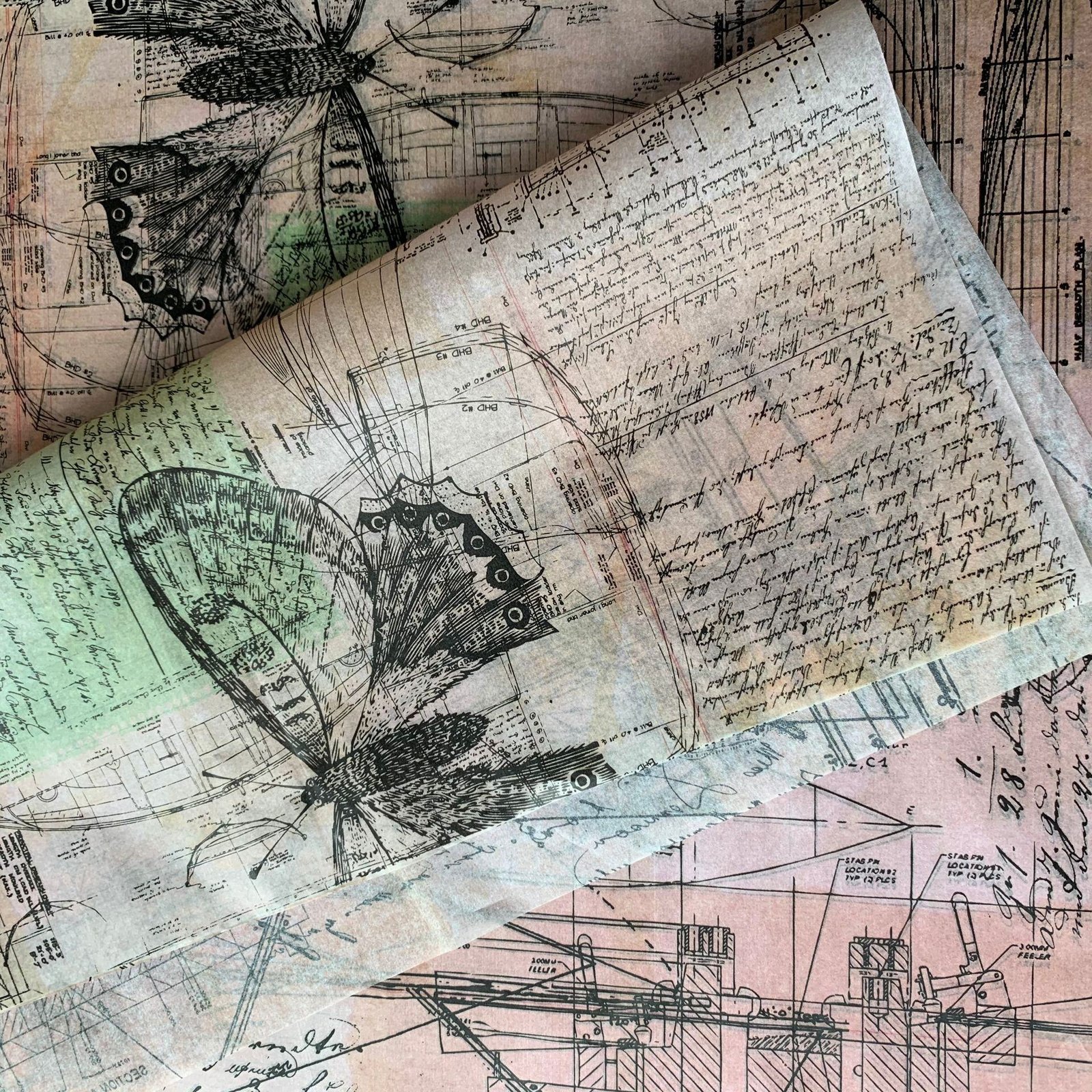 Vintage Butterfly Ancient Ship Design Uncoated Decoupage Tissue Paper Scrapbooking Gift Wrapping Silk Paper in Stock