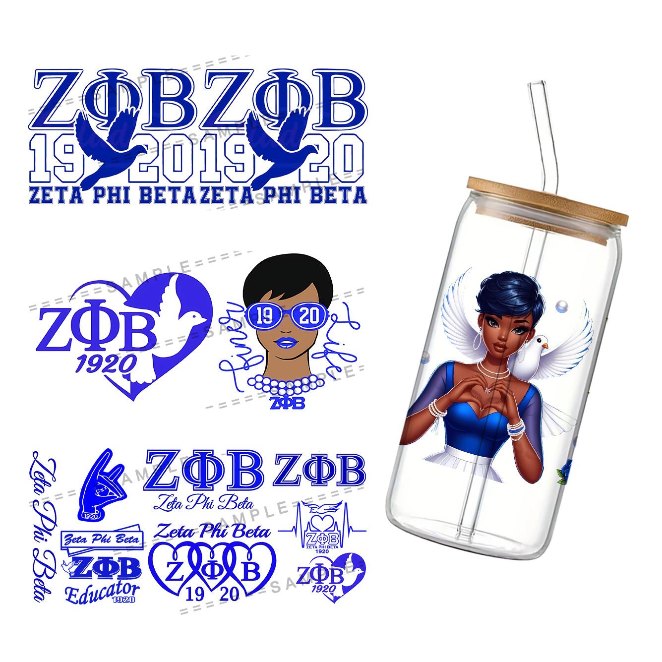 11*24cm Royal Blue Sorority Printed Waterproof UV DTF Sticker Cups 16oz DIY Glass Ceramic Wrap Decorative Ceramic Cup Sticker