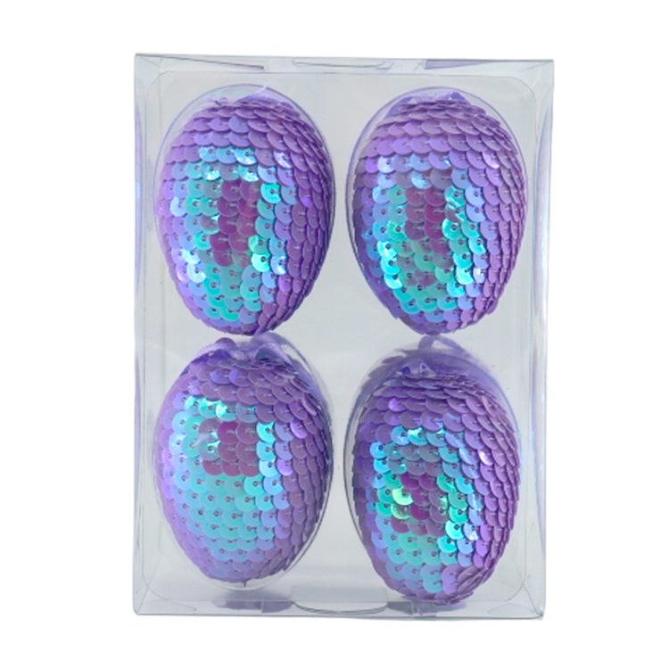 Customized Easter Sequin Eggs 8PCS SET Decoration Easter Polyfoam Eggs Pendant Ribbon Hanging Ornament for Easter Decoration